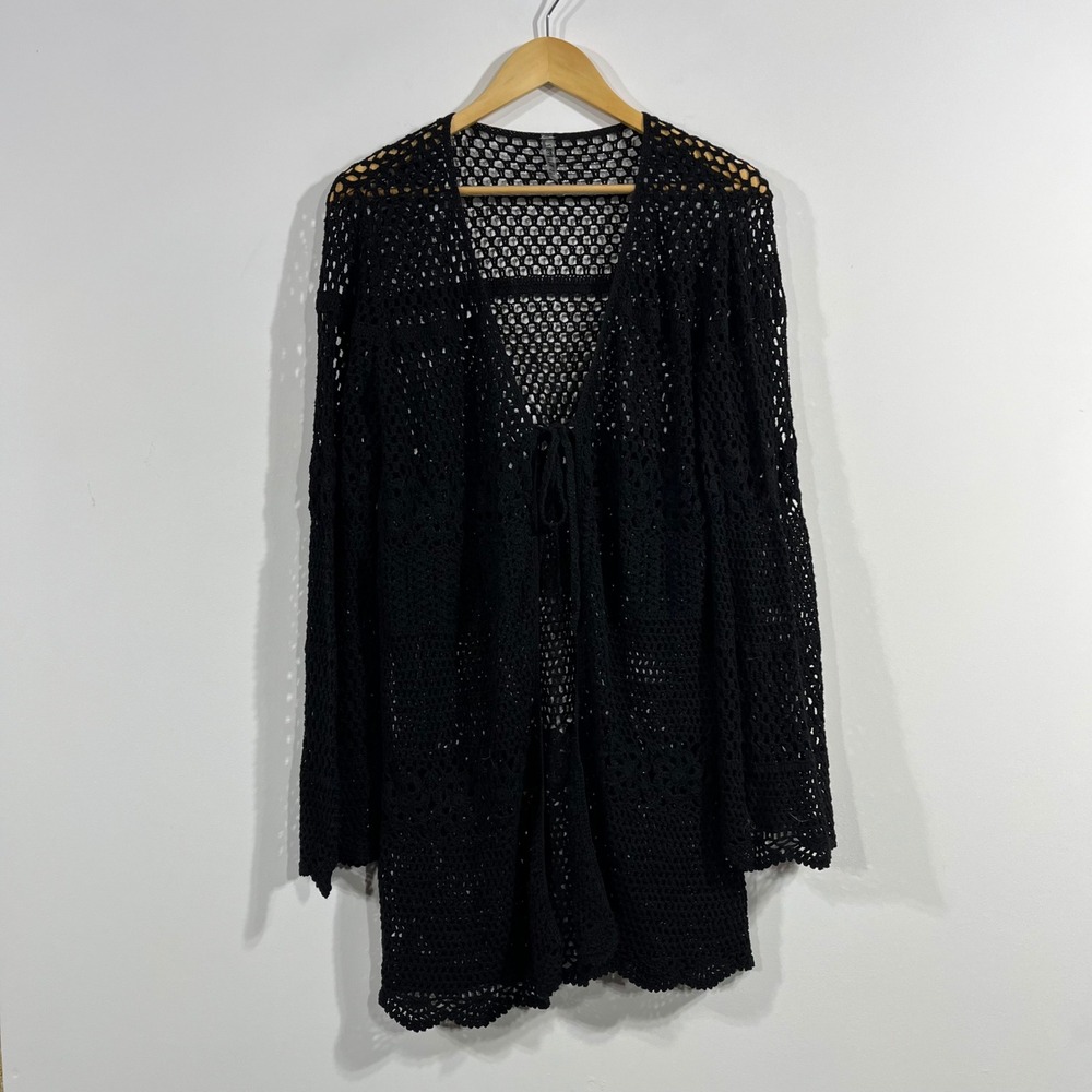Forever 21 Fariy Festival Crochet Cardigan Front Tie Open Knit Longline Boho